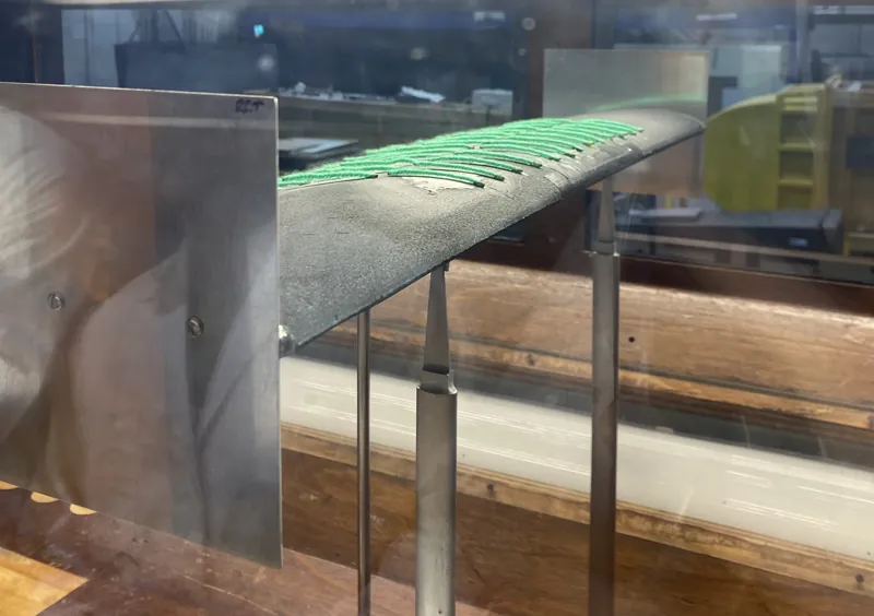 NACA 4412 wing section mounted in the low-speed wind tunnel at UL.